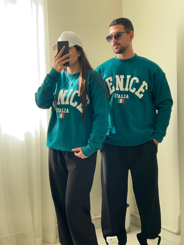 سویشرت اسپرت مدل دورس باکسی پارچه سه نخ پنبه خارخورده طرح venice