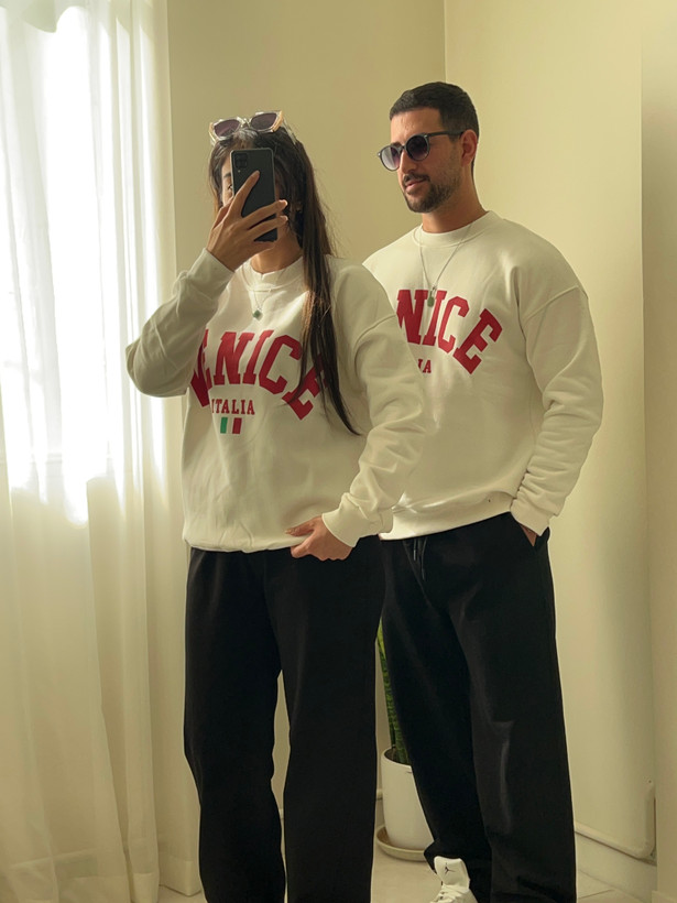 سویشرت اسپرت مدل دورس باکسی پارچه سه نخ پنبه خارخورده طرح venice