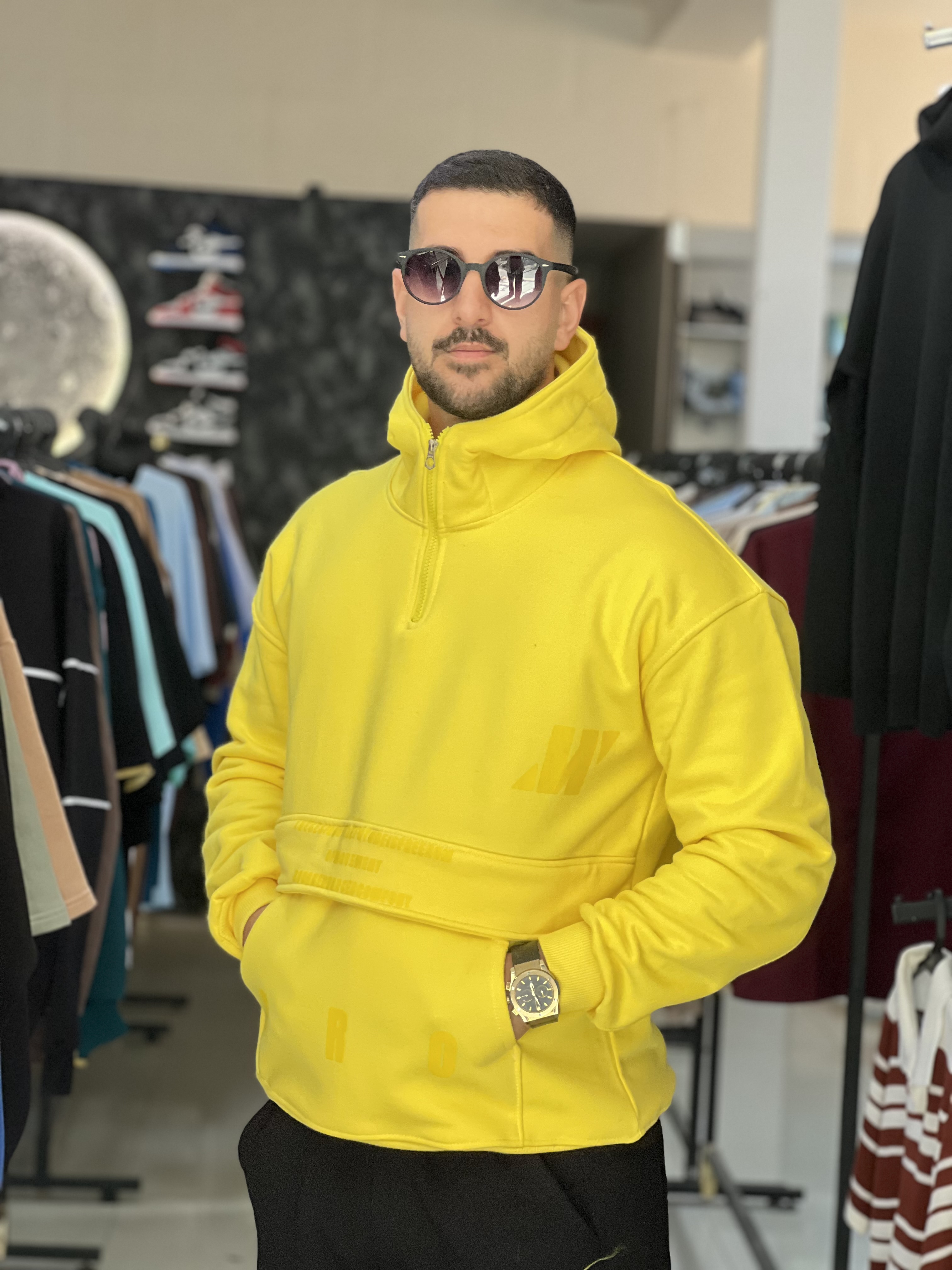 هودی مدل نینجایی پارچه سه نخ پنبه گوشتی جیب کانگورویی