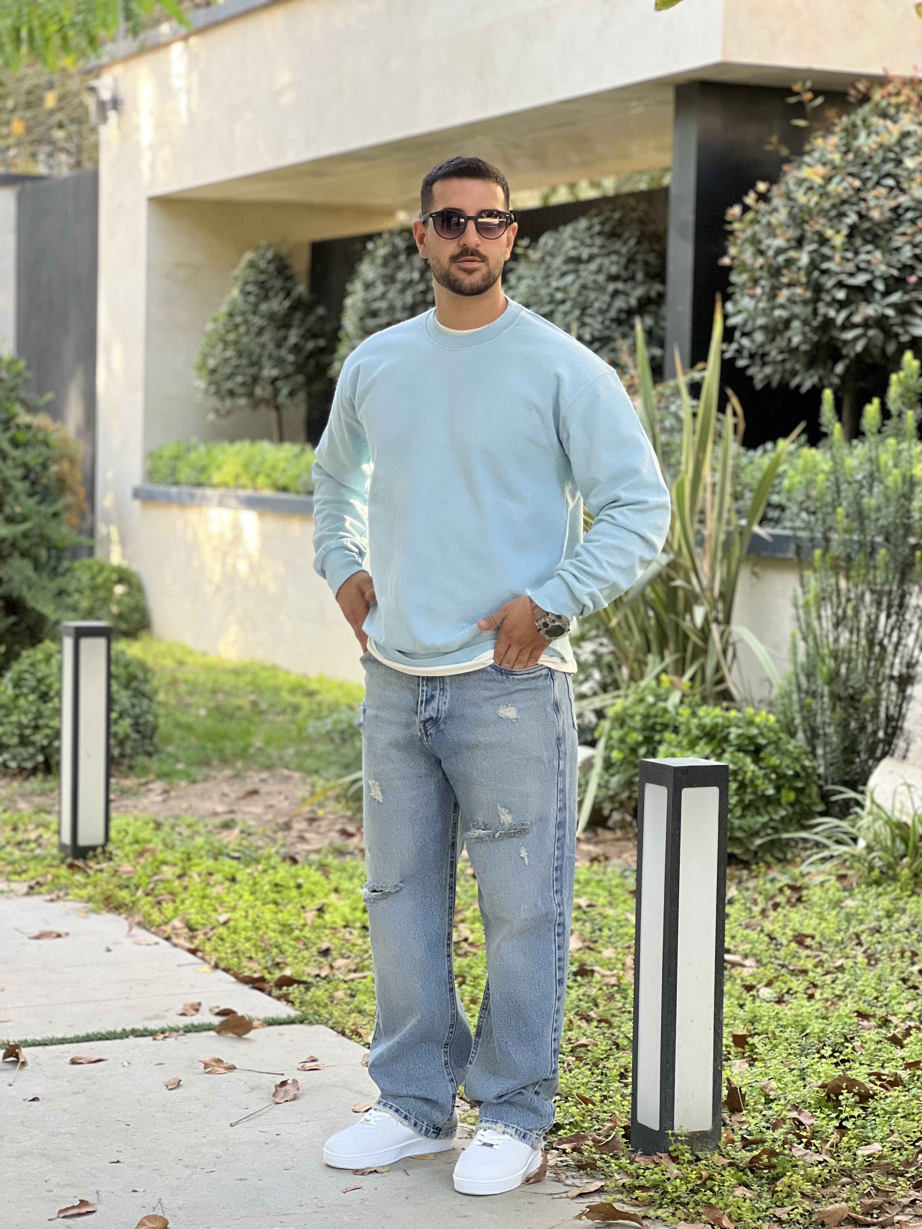 شلوار جین مدل نیم بگ پارچه پر زاپدار